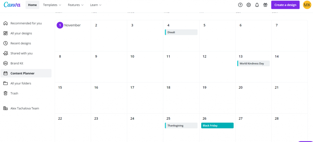 Canva content calendar