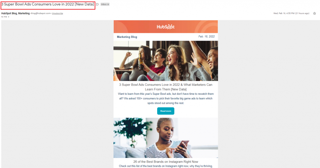 HubSpot blog update newsletter example