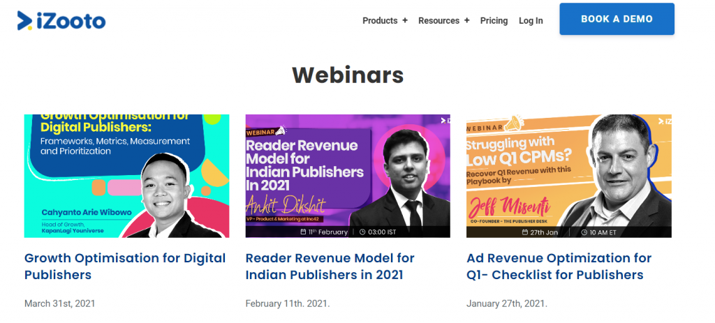 IZooto using webinars to boost website traffic example