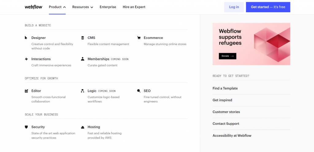 Webflow features screenshot