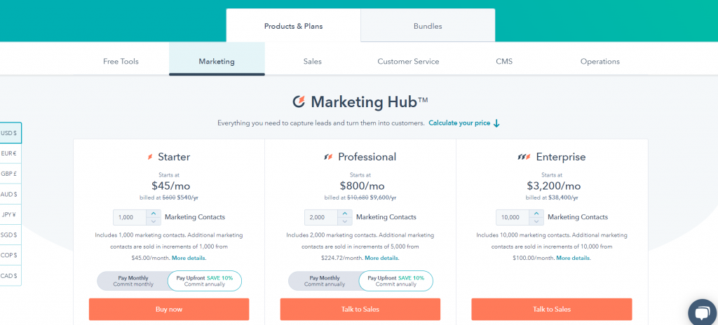 HubSpot pricing