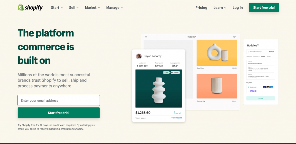 Shopify homepage screenshot