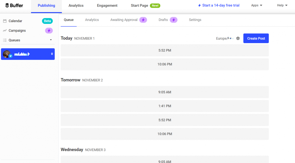 Buffer content calendar