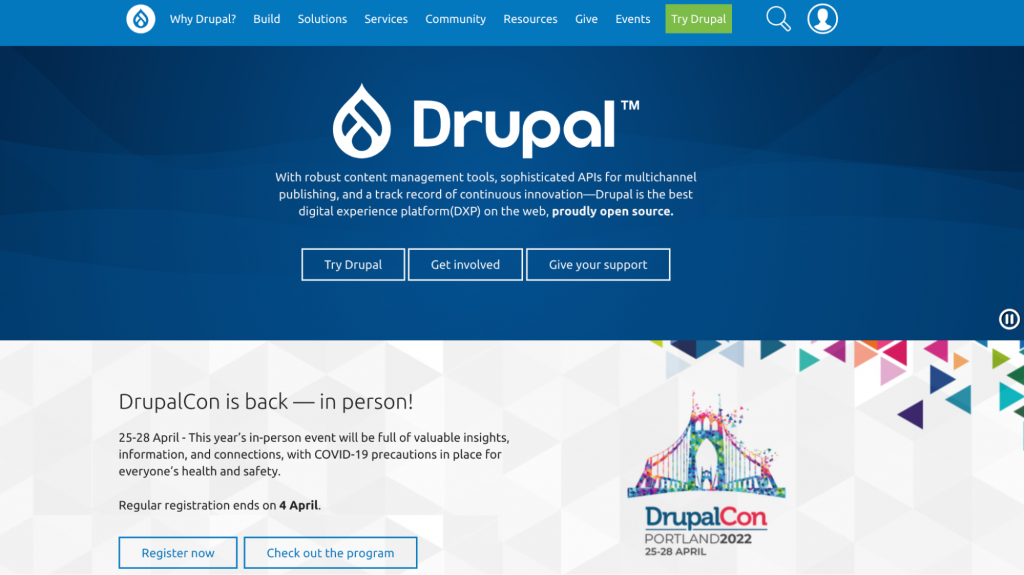 Drupal homepage screenshot