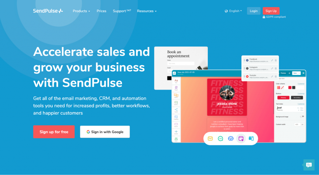 SendPulse homepage screenshot