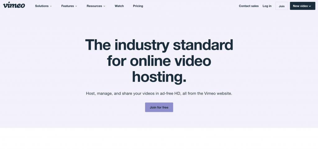 Vimeo features page