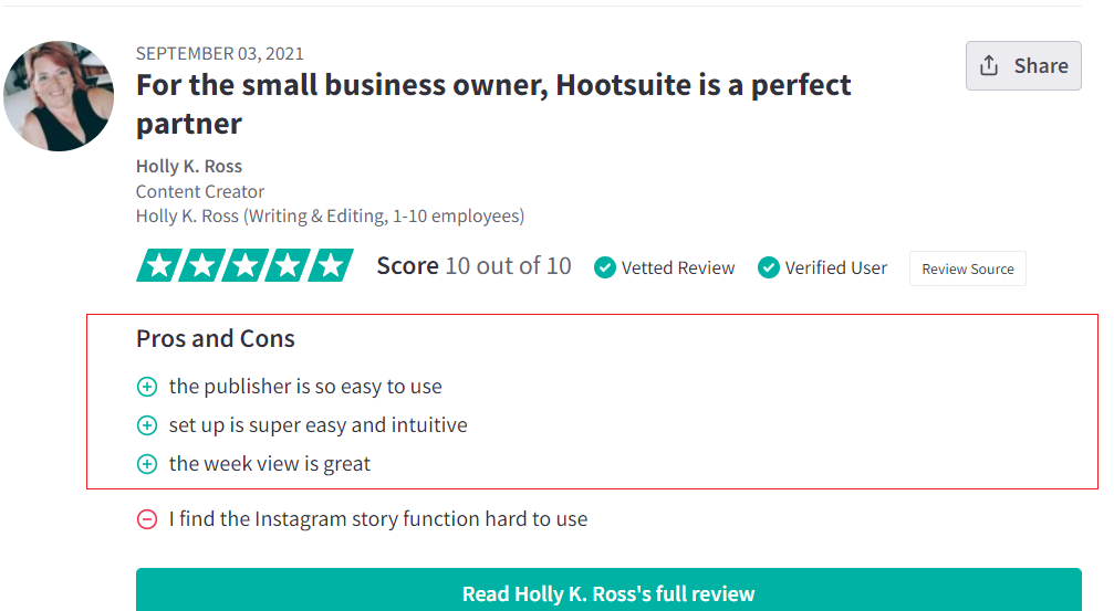 Hootsuite positive TrustRadius review scheduling