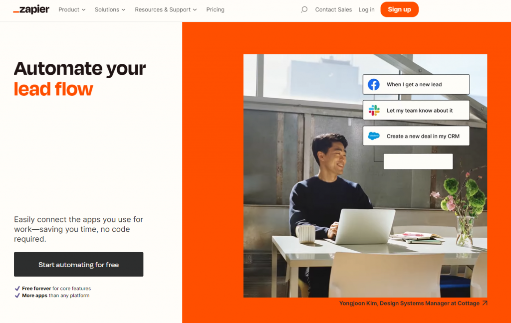 Zapier updated homepage screenshot