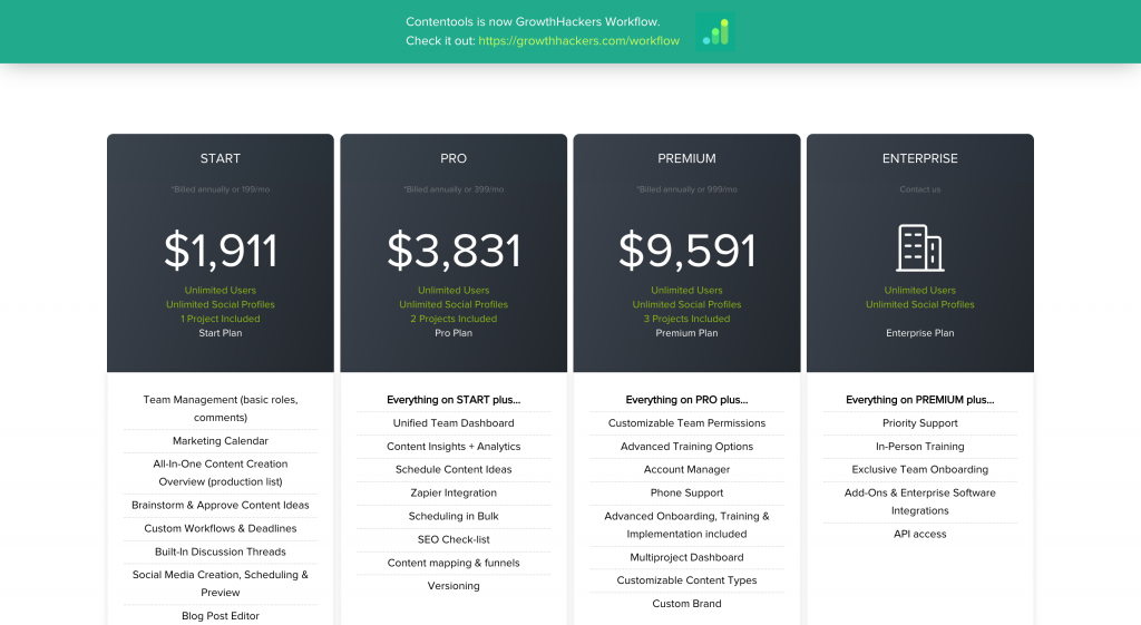 Contentools pricing screenshot