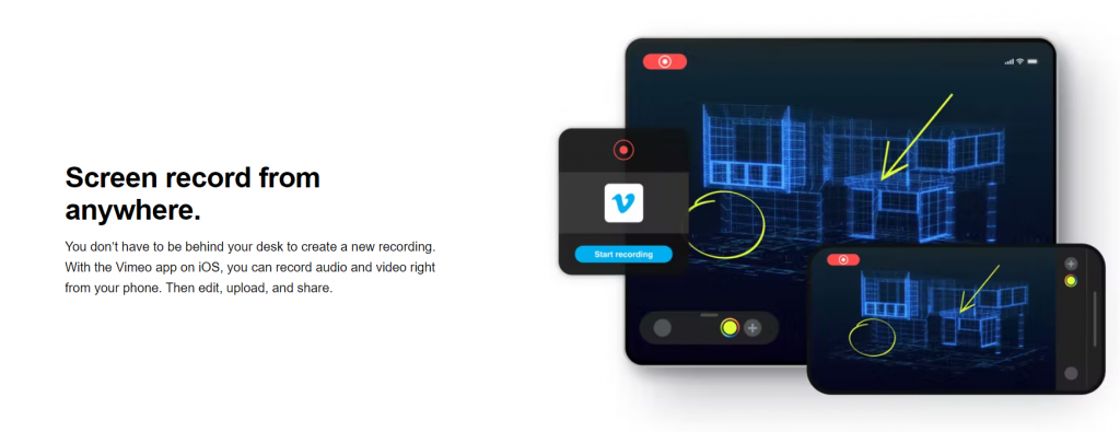 Vimeo screen record feature screenshot