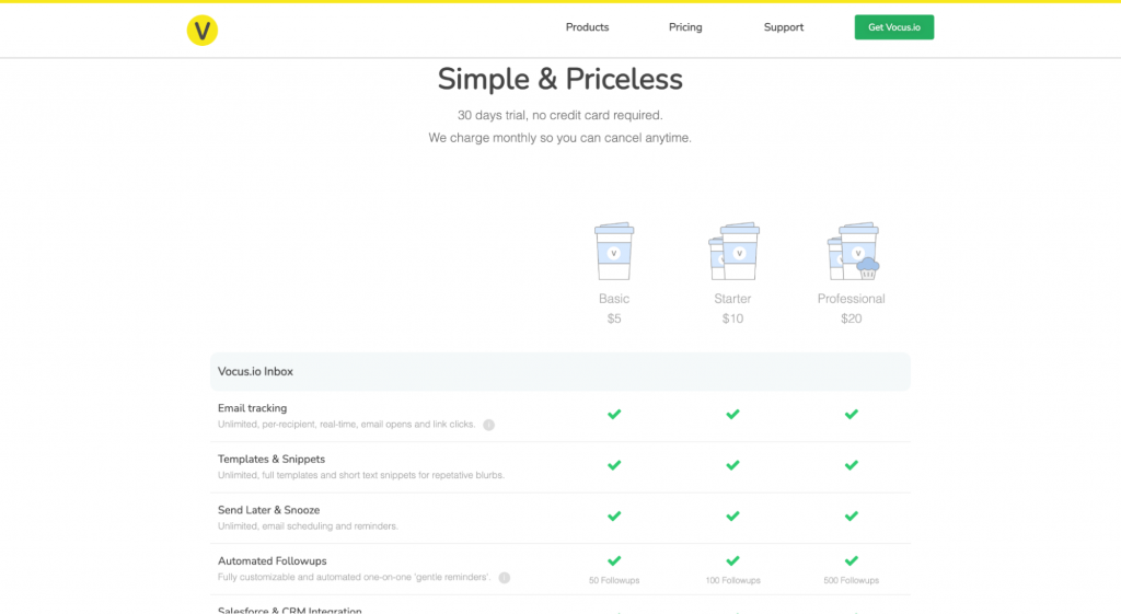 Vocus.io pricing page screenshot