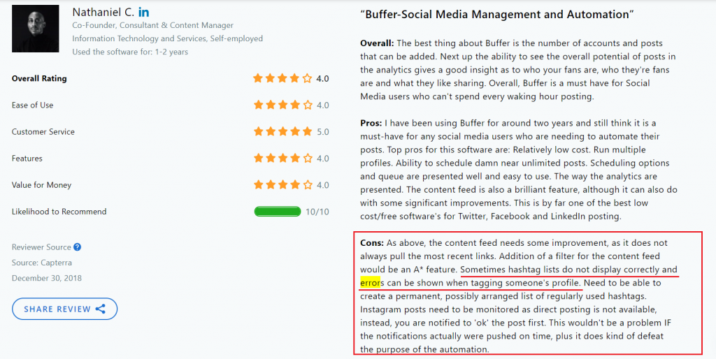 Buffer technical issues disadvantage capterra review