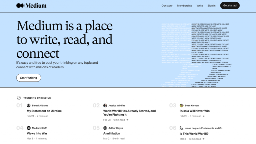 Medium homepage screenshot