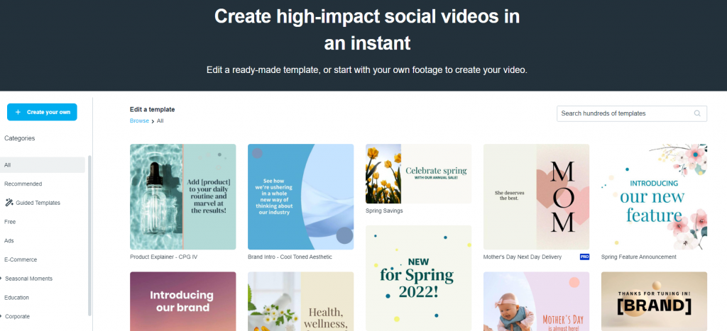 Vimeo video template library screenshot