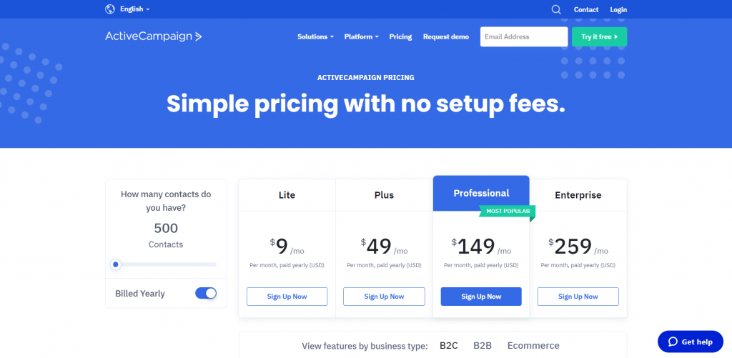 ActiveCampaign pricing screenshot