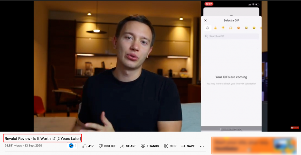 Benas Revolut YouTube affiliate marketing example screenshot