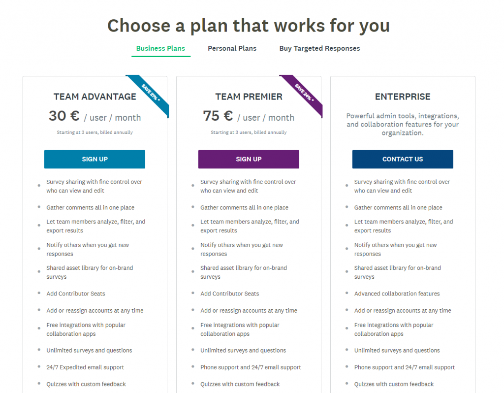 SurveyMonkey pricing