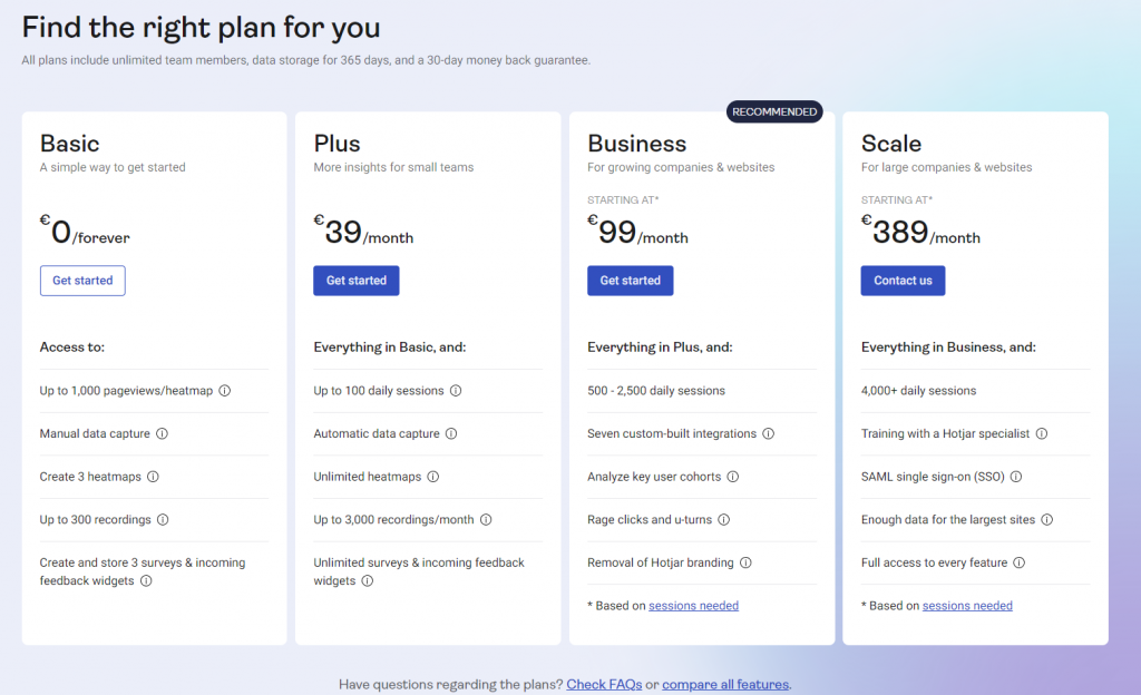 Hotjar pricing