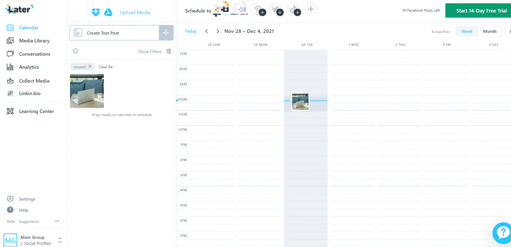 Later scheduling feature screenshot