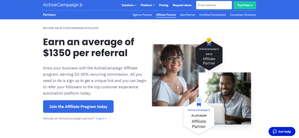 ActiveCampagin affiliate partner program screenshot