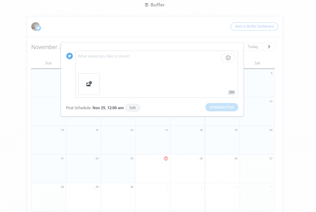 Buffer dashboard calendar