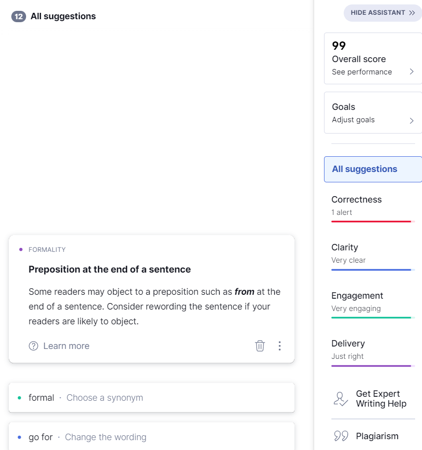 Grammarly online editor screenshot