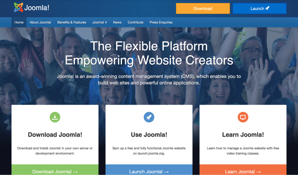 Joomla homepage screenshot