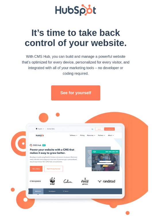 HubSpot CMS Hub introduction email Really Good Emails