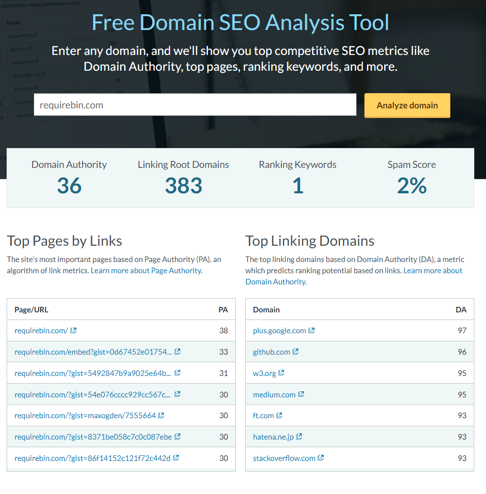 Moz free domain checker