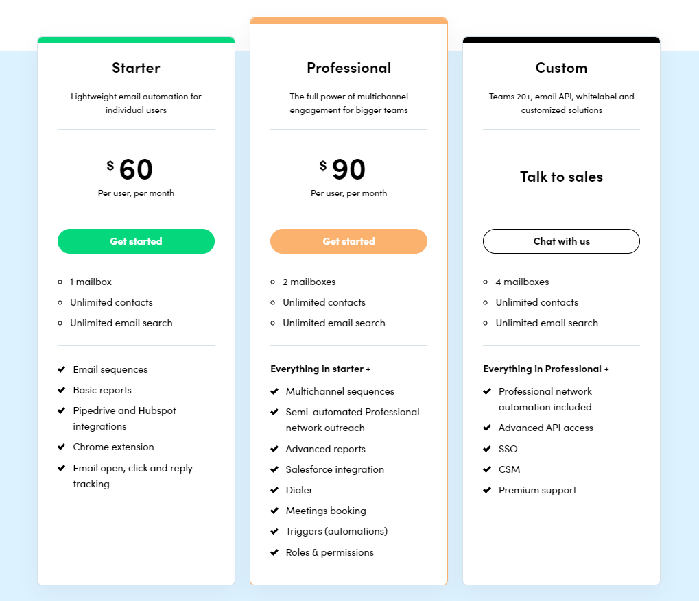 Reply.io updated pricing screenshot