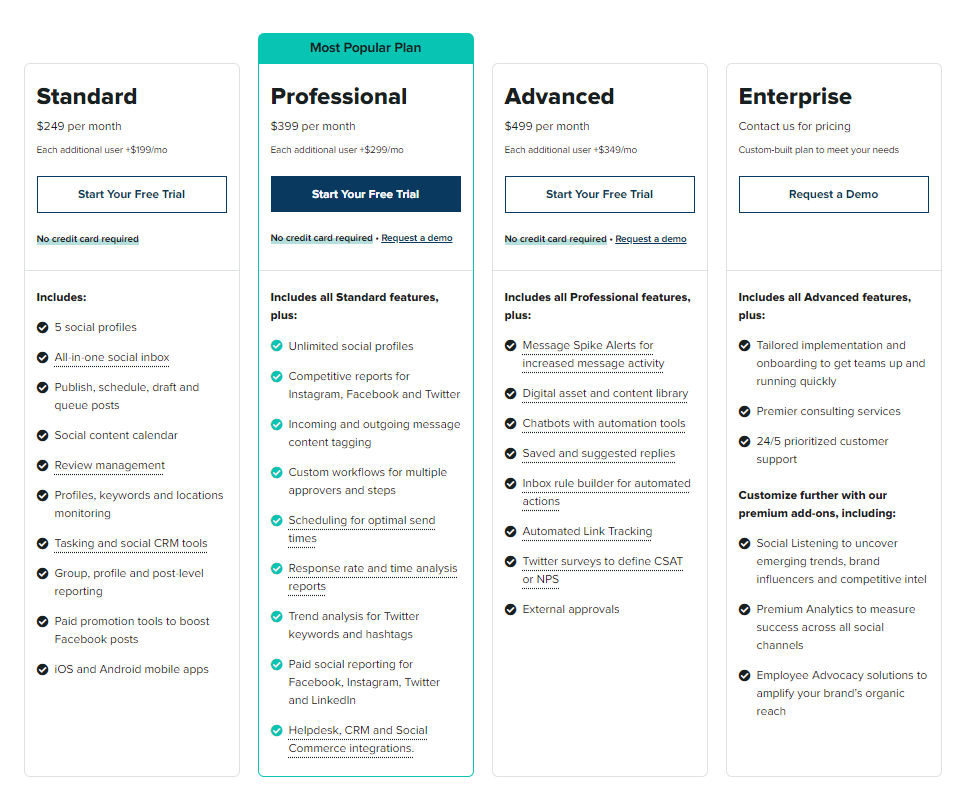 Sprout Social updated pricing screenshot