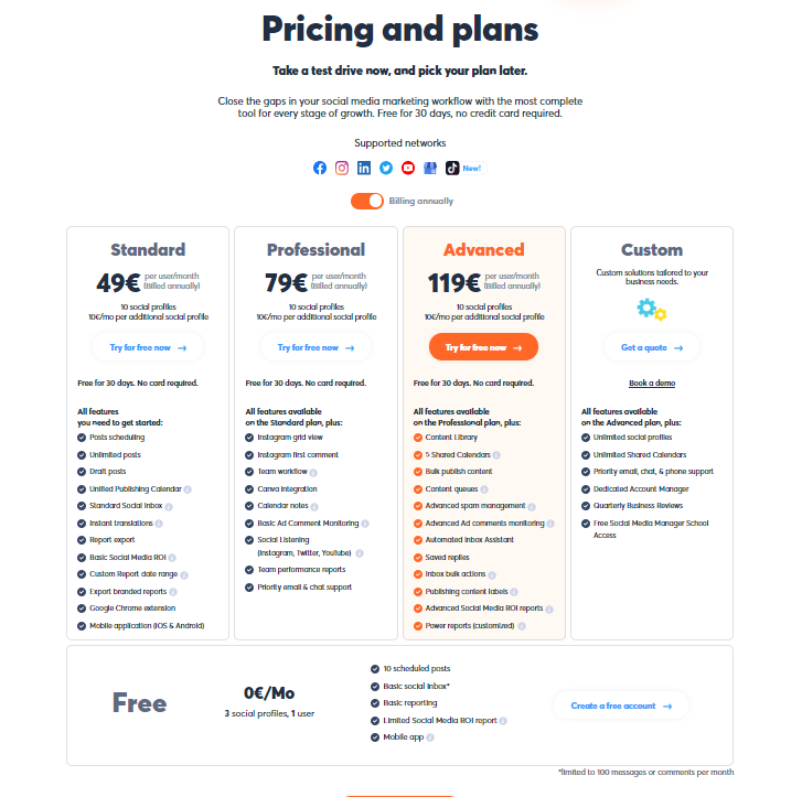 AgoraPulse updated pricing screenshot