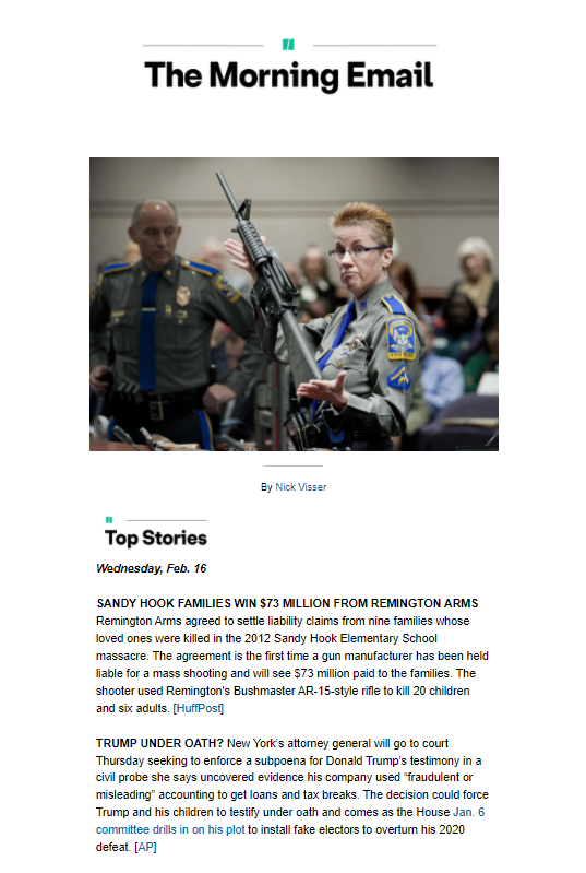 HuffPost Morning Email news update newsletter example