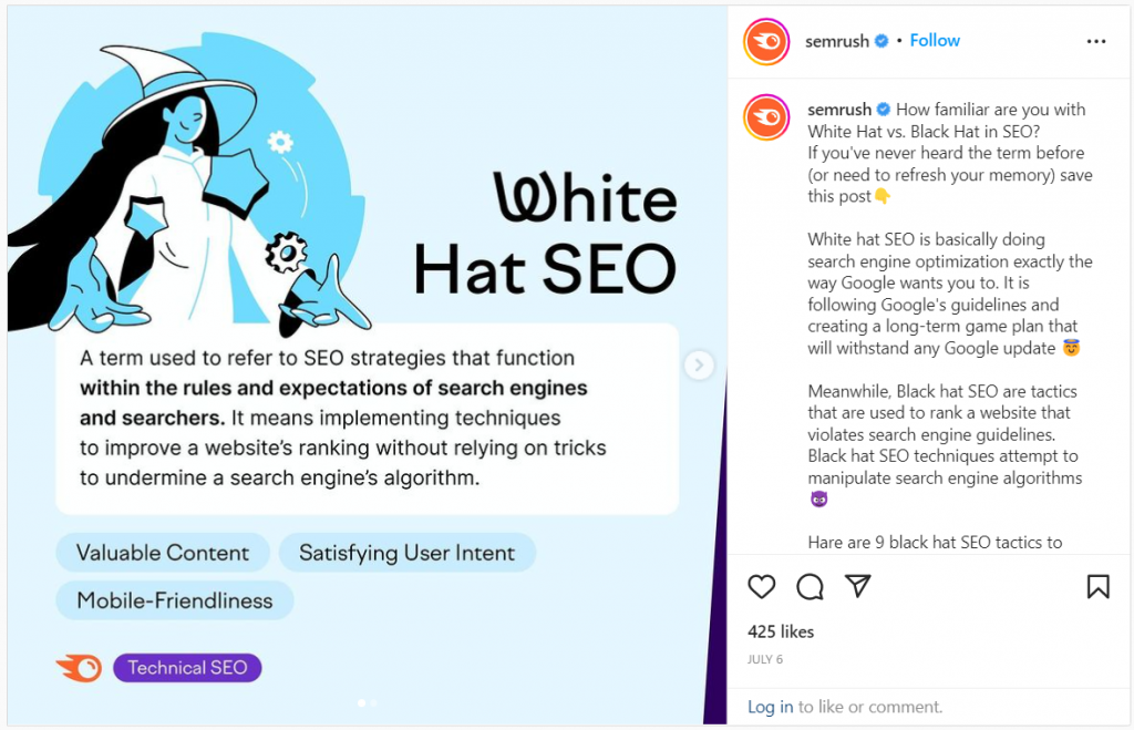 Semrush Instagram post short-form content example