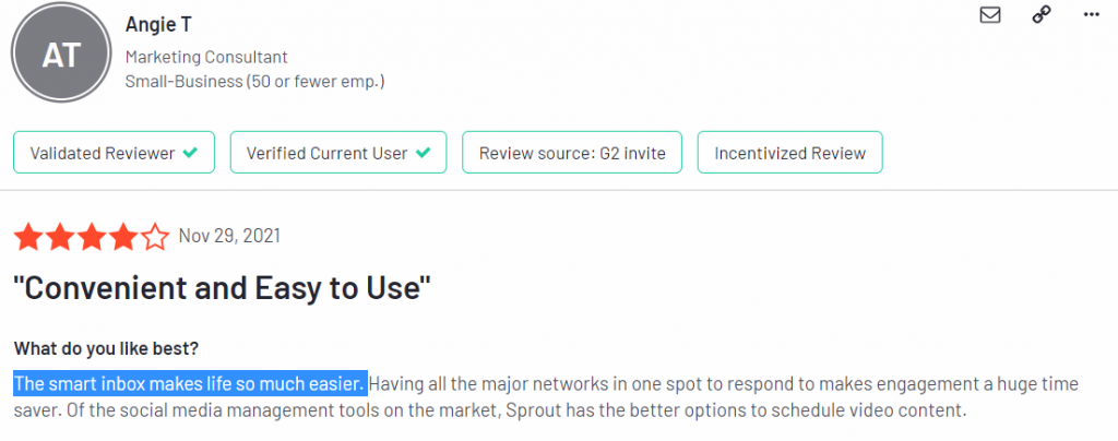 Sprout Social Social Inbox review G2