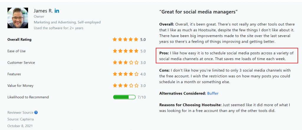 Hootsuite social media scheduler  capterra review