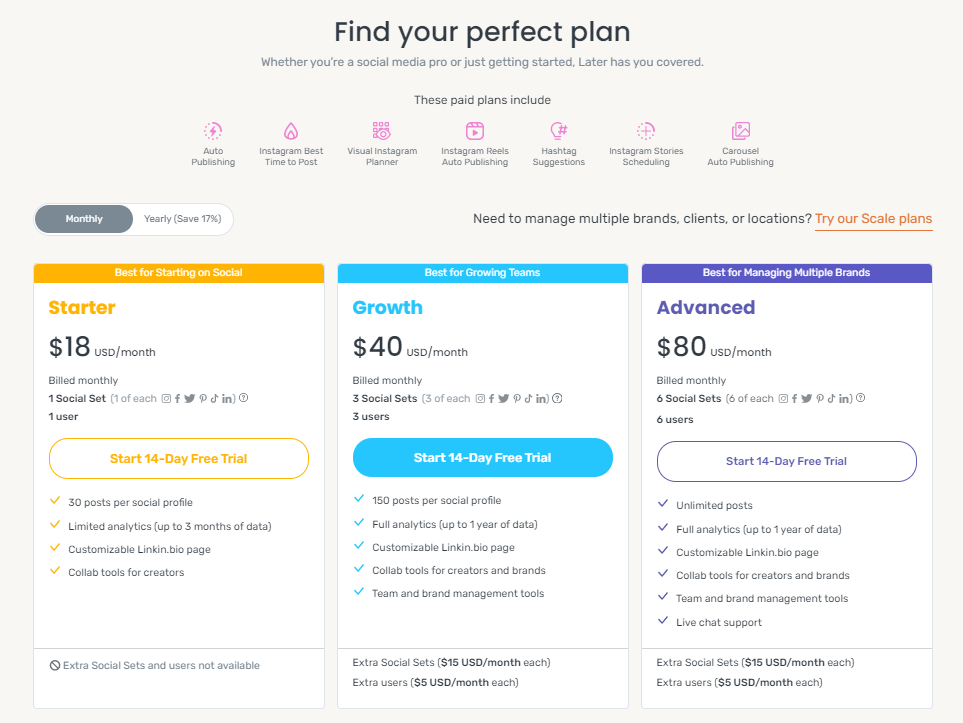 Later updated pricing screenshot