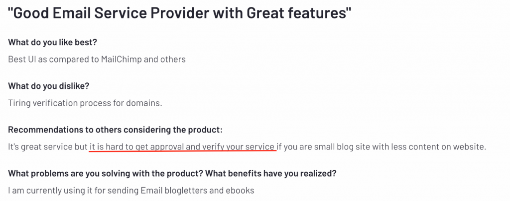 MailerLite difficult approval process disadvantage G2 review