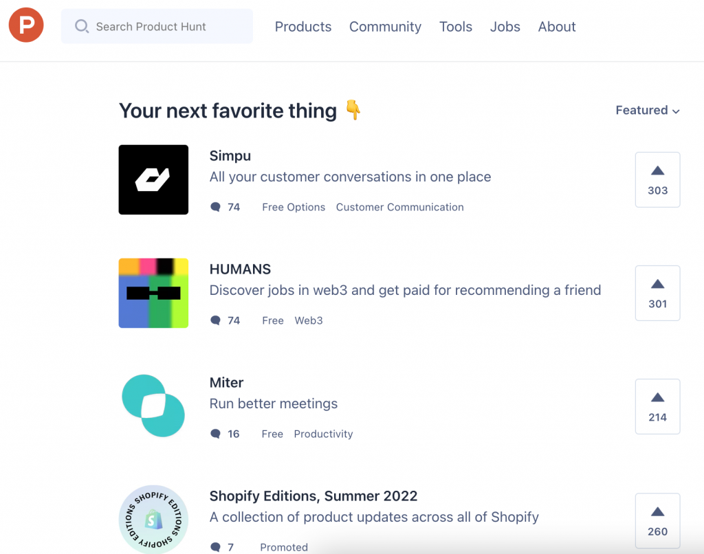 Product Hunt product promotion platform