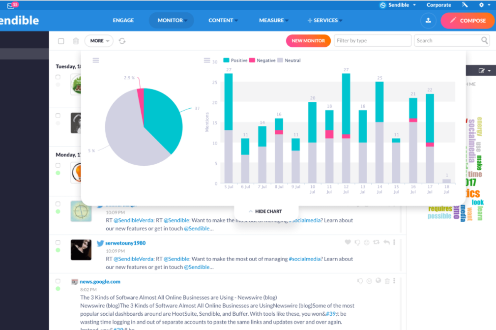 Sendible brand mentions monitoring feature