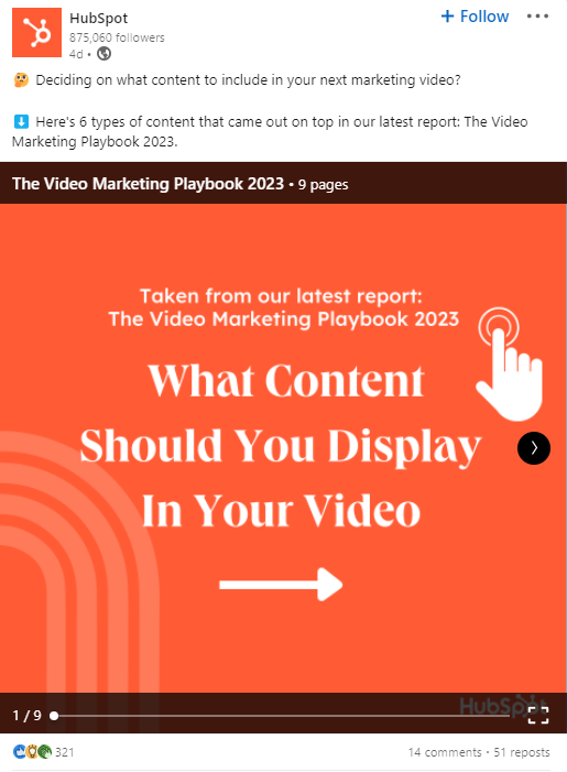 Carousel post by HubSpot on LinkedIn