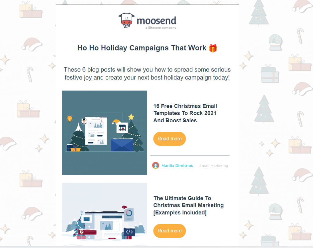 Moosend Christmas newsletter style example