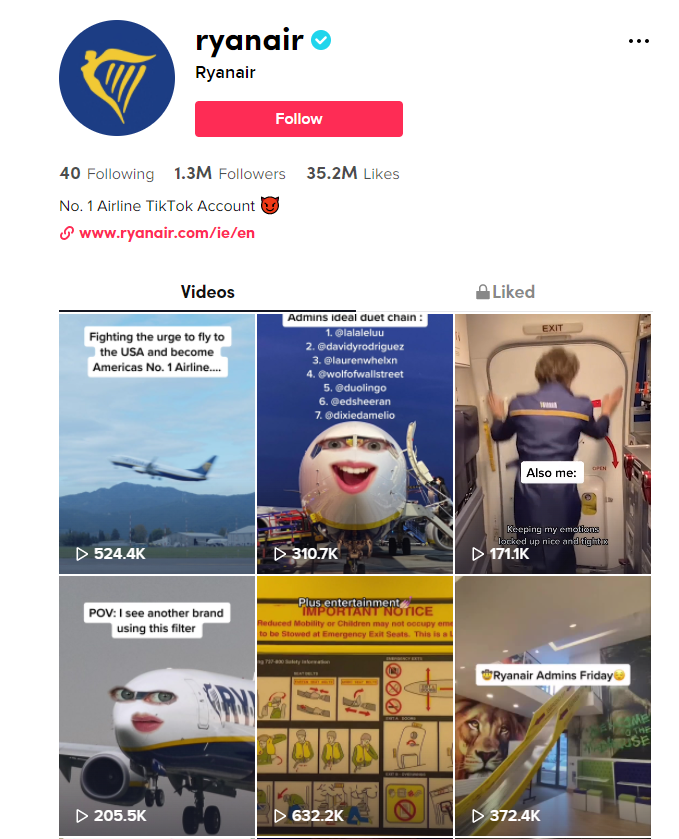 Ryanair TikTok strategy example