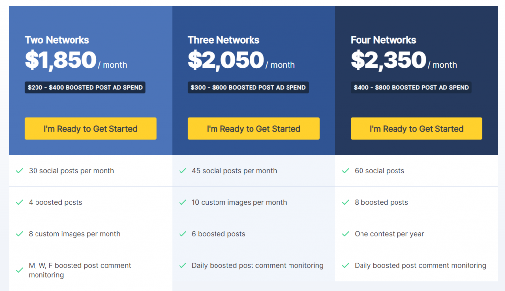 WebFX prices for social media strategy