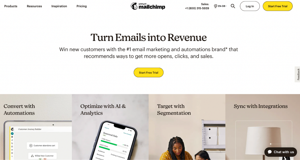 Mailchimp homepage screenshot