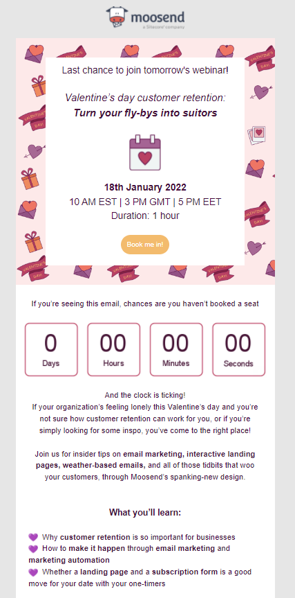 Moosend webinar announcement email example