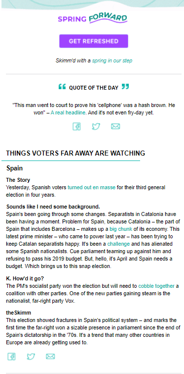 TheSkimm 2019 email newsletter screenshot