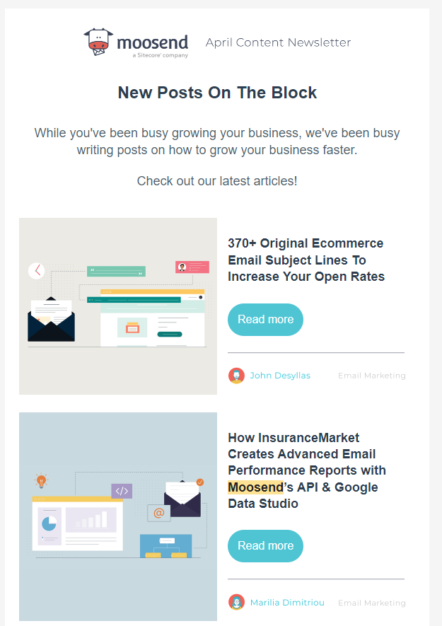 Moosend email newsletter example