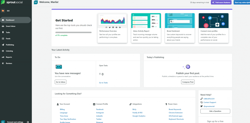 Sprout Social dashboard page screenshot