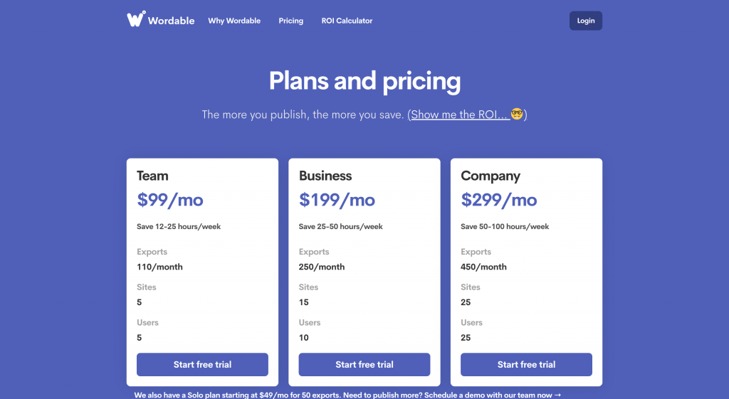 Wordable pricing screenshot